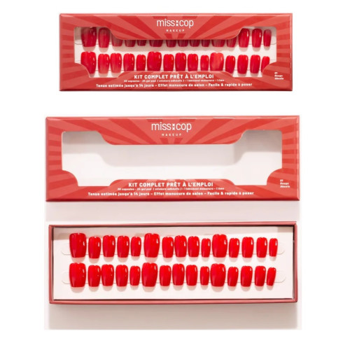 Miss Cop UV Effect Adhesive Nails Kit - Αυτοκόλλητα Νύχια 3 Σετ - 01 Κόκκινο