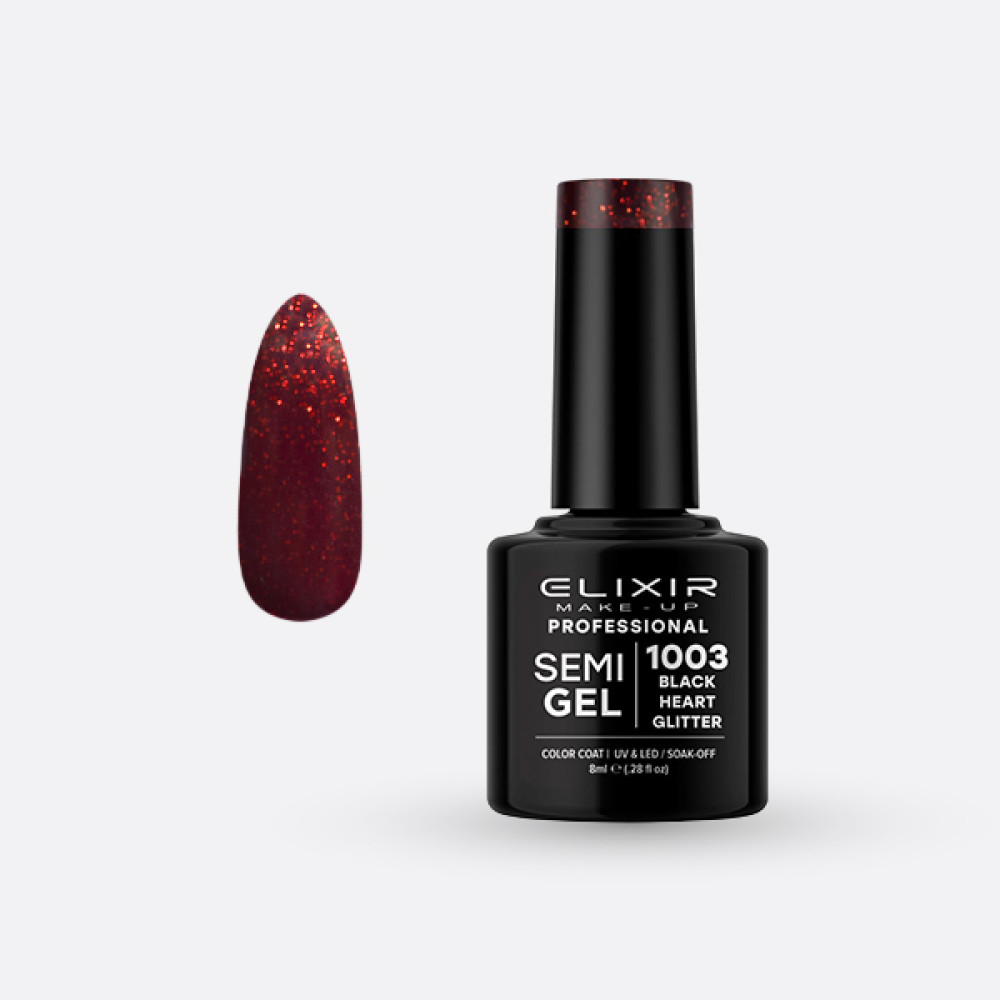 Elixir Ημιμόνιμο βερνίκι 8ml – #1003 (Black Heart Glitter)