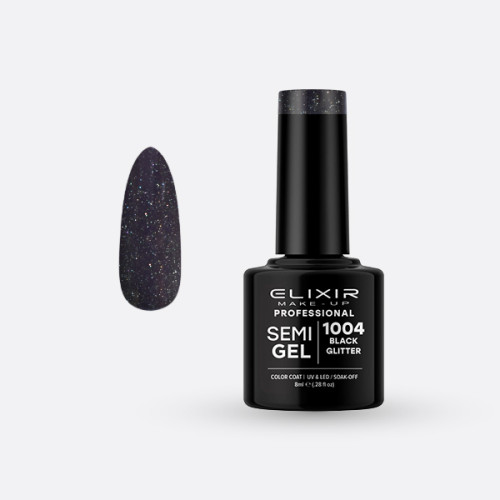 Elixir Ημιμόνιμο βερνίκι 8ml – #1004 (Black Glitter)
