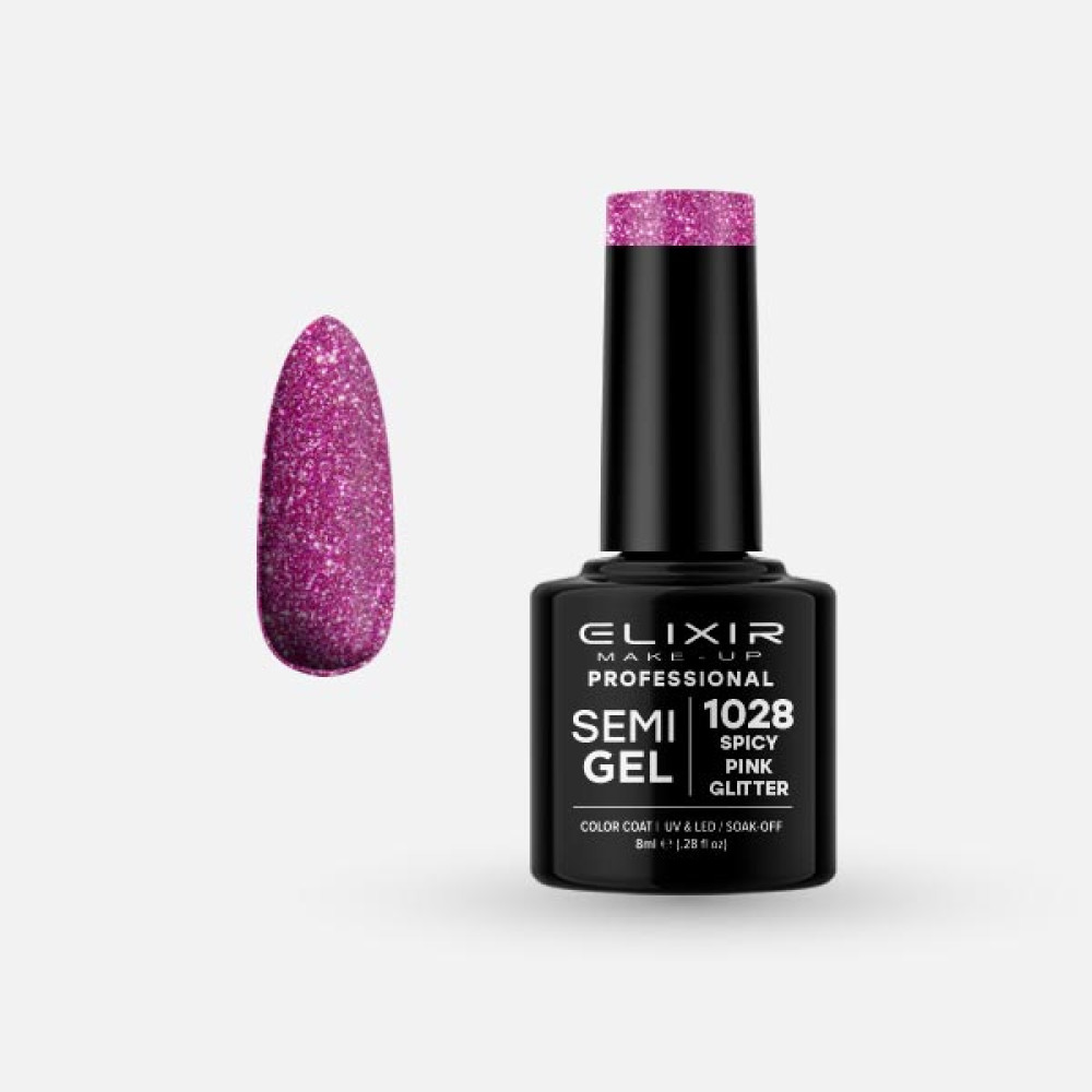 Elixir Ημιμόνιμο βερνίκι 8ml – #1028 (Spicy Pink Glitter)