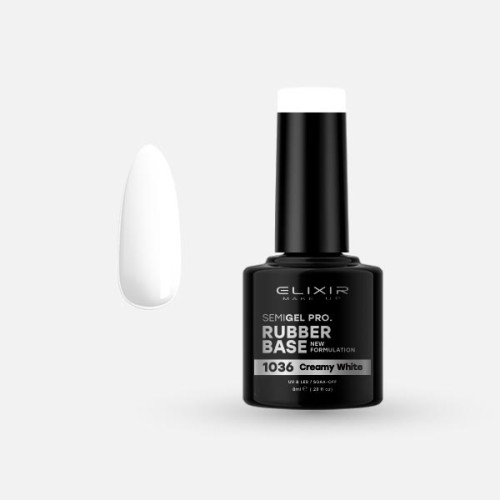Elixir Ημιμόνιμο βερνίκι Rubber Base 8ml – #1036 (Creamy White)