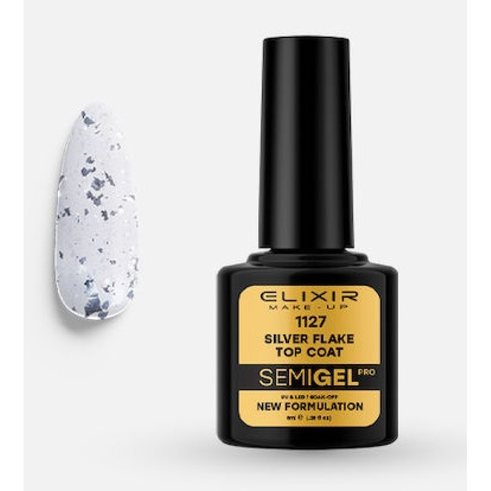 Elixir Top Coat No Wipe #1127 (Silver Flake) New Formulation