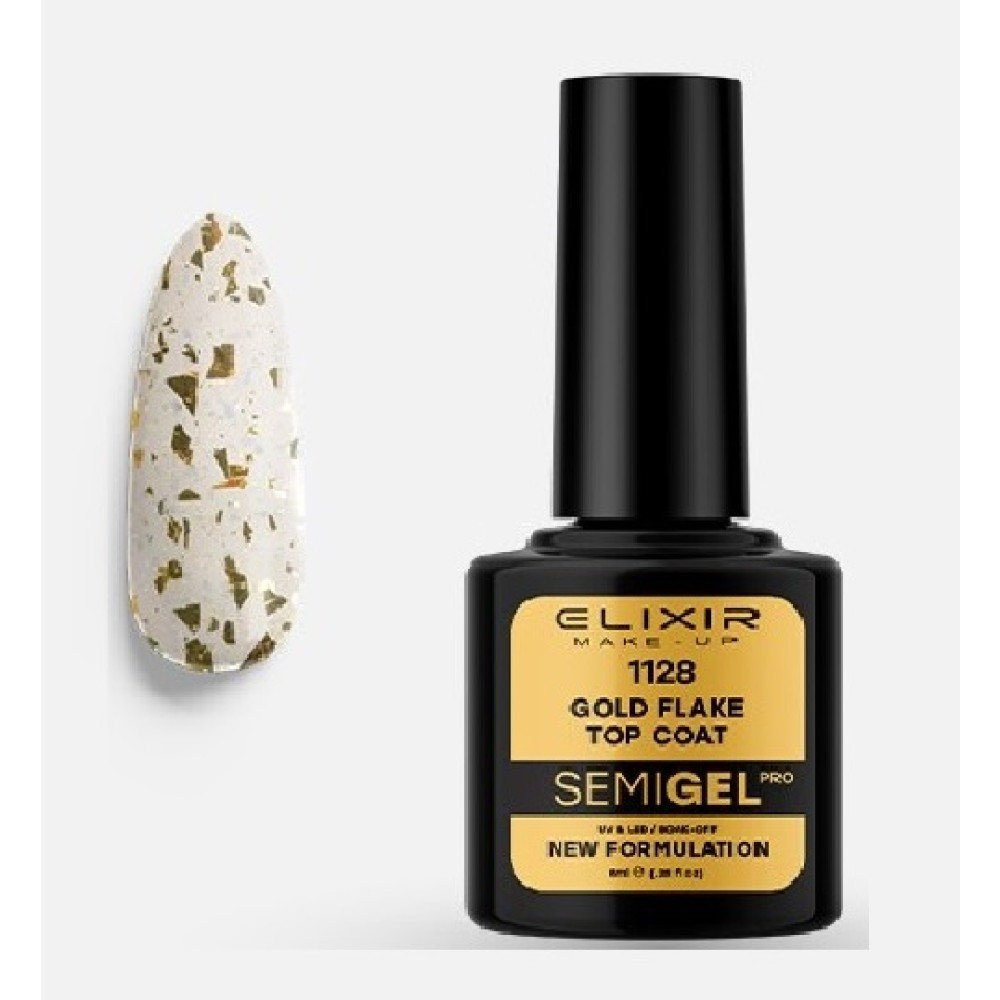 Elixir Top Coat No Wipe #1128 (Gold Flake) New Formulation