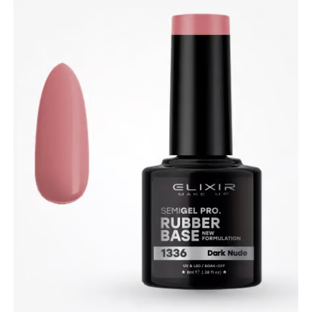 Elixir Ημιμόνιμο βερνίκι 8ml – #1336 (Rubber Base Coat Dark Nude)