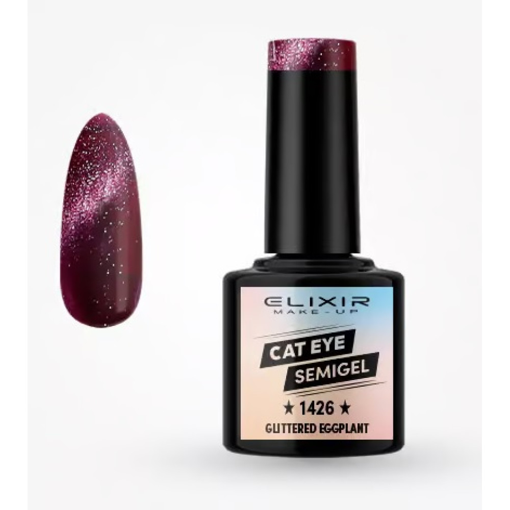 Elixir Ημιμόνιμο βερνίκι Cat Eye 8ml – #1426 (Glittered Eggplant)