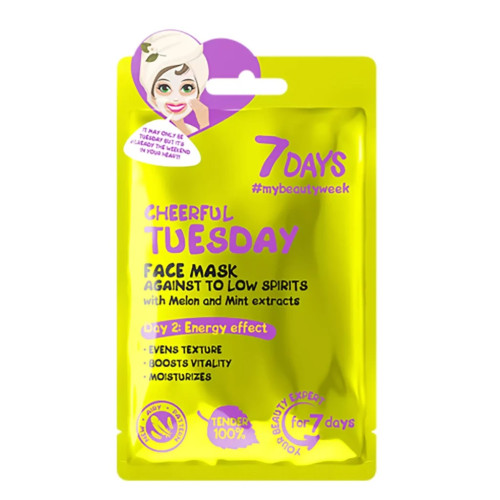 7DAYS Cheerful Tuesday Sheet Mask - Μάσκα Προσώπου με Εκχύλισμα Πεπονιού & Μέντας 28gr.