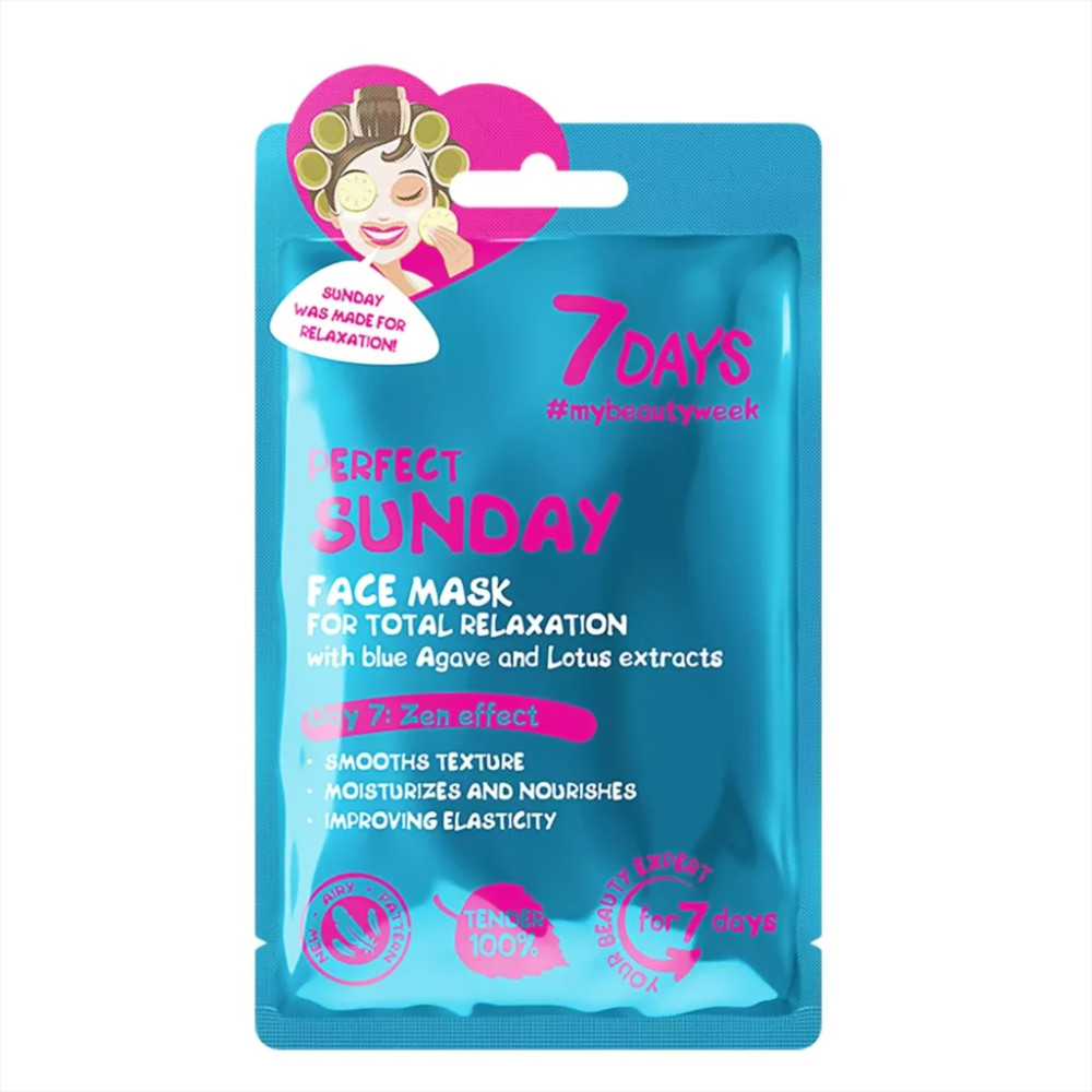 7DAYS Perfect Sunday Sheet Mask - Μάσκα Προσώπου με Μπλέ Αγαύη & Λωτό 28gr. 7DAYS Perfect Sunday Sheet Mask - Μάσκα Προσώπου με Μπλέ Αγαύη & Λωτό 28gr.